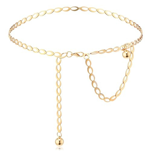 Yolev Gold Waist Chain Adjustable Waist Belt Chain 46 inch Chain Belt for Women Gold Belly Chains Fashion Long Belt Body Belly Jewelry for Dresses Jeans Trouser | Amazon (US)