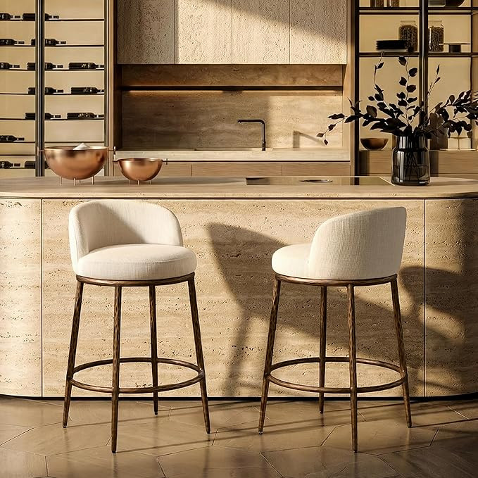 Morden Fort Modern Counter Height Bar Stools Set of 2, 26" Hand-Hammered Metal Bar Stools with Li... | Amazon (US)