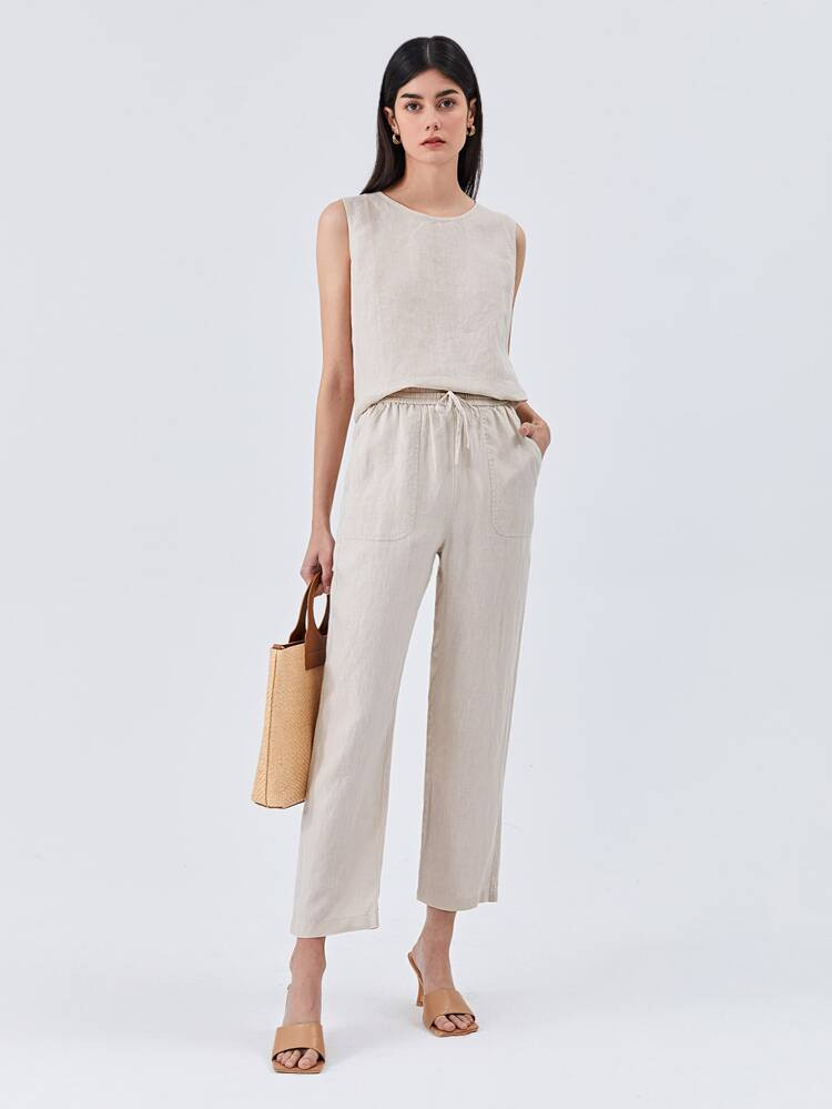 MOTF PREMIUM 100% LINEN DRAWSTRING WAIST PANTS | SHEIN