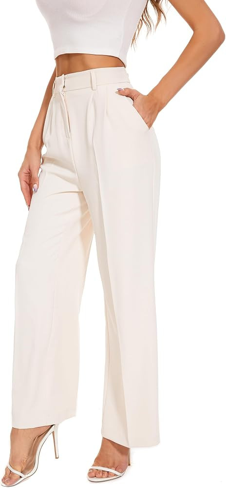 Women Suit Pants Wide Leg Pants High Elastic Waisted in The Back Business Work Trousers Long Stra... | Amazon (US)