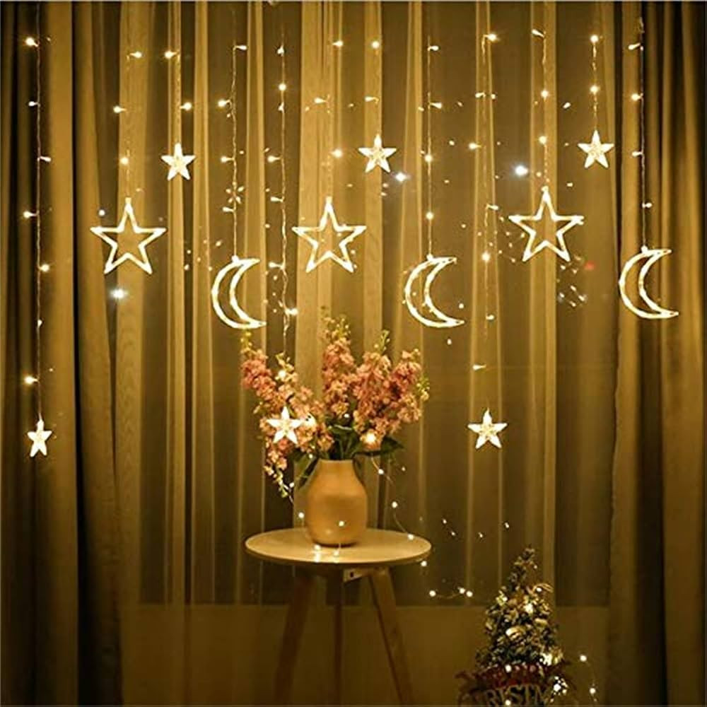 LED String Lights, 3.5m Star Moon LED Curtain Lights Garland Wedding Decorations for Ramadan, Chr... | Amazon (UK)