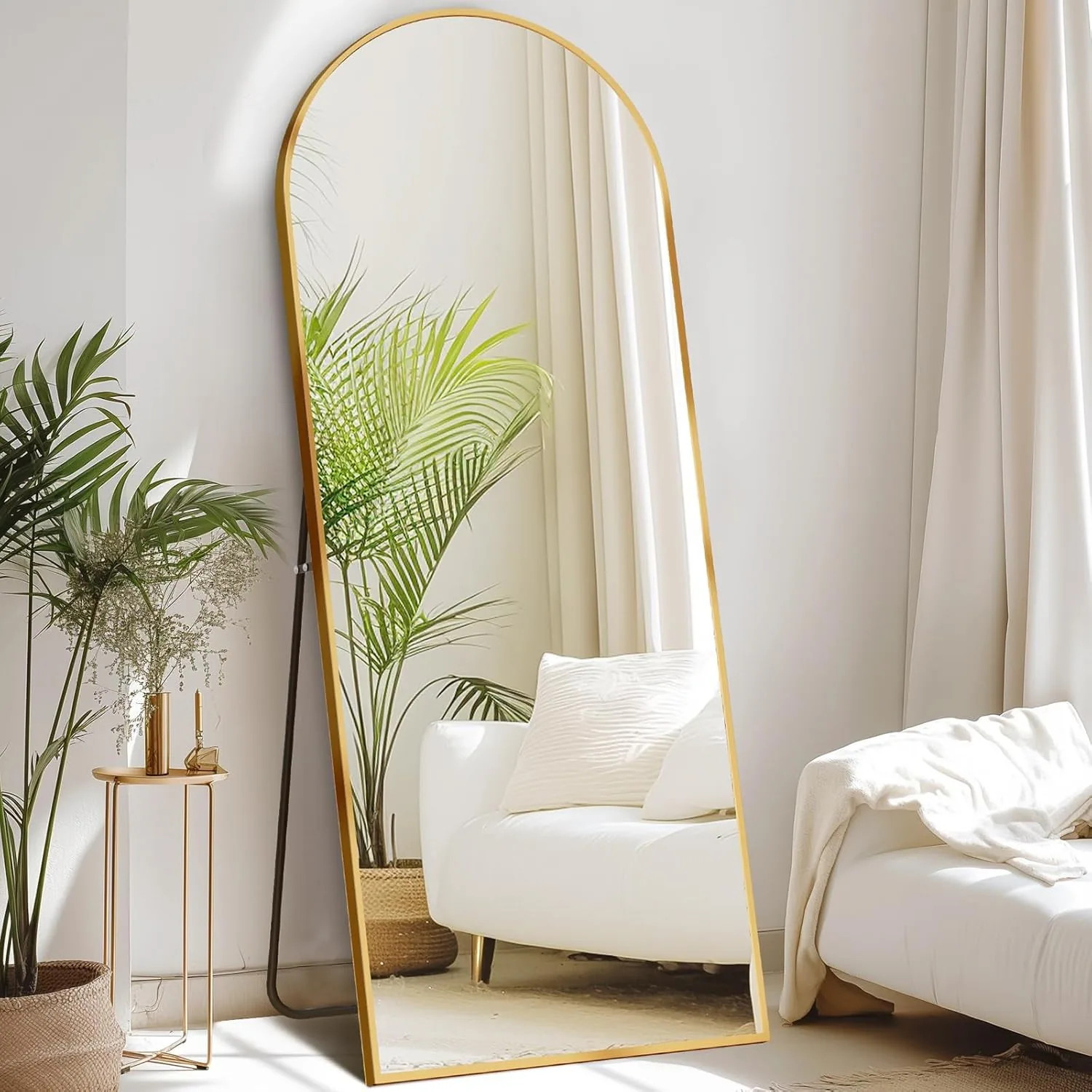 GlasFlength Arched Full Length Mirror 68-Inch x 26-Inch Floor Standing Wall Mounted Aluminum Frame Clear Reflection for Bedroom Living Room Gold | Lowe's