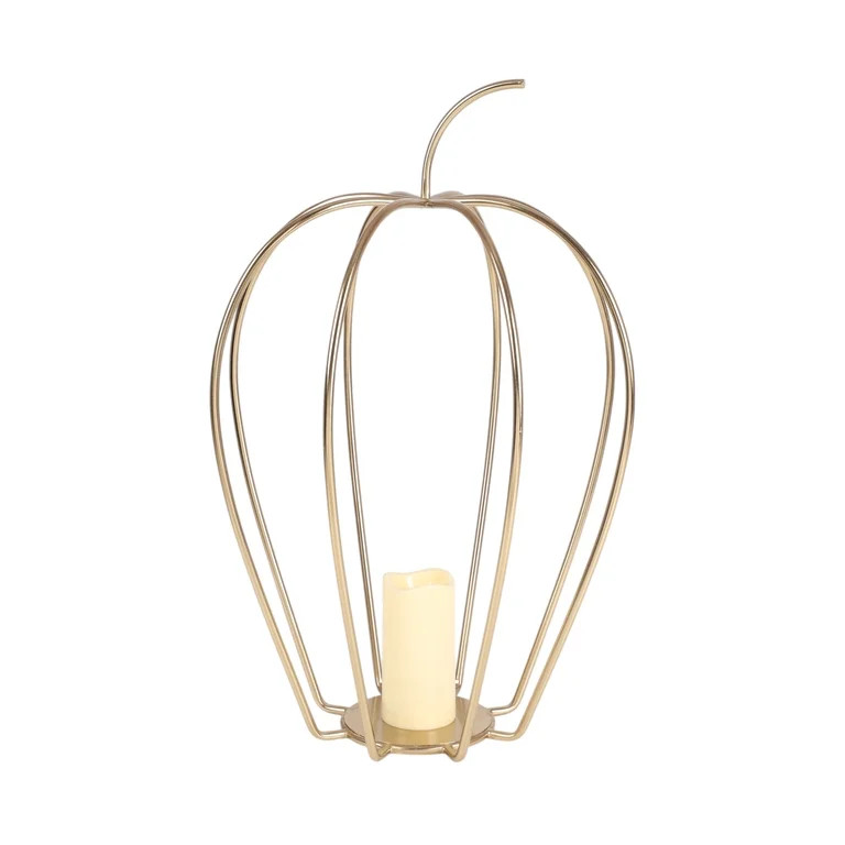 Gold Metal Pumpkin Lantern Halloween Decoration, 26"H, by Way To Celebrate | Walmart (US)