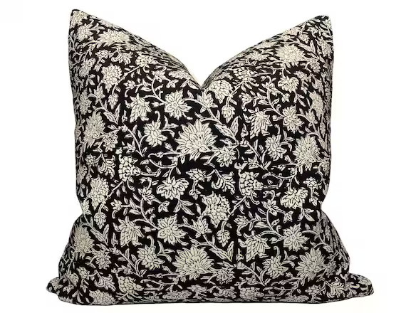 Floral Pillow Cover in Tan on Black Designer Pillow Covers | Etsy | Etsy (US)