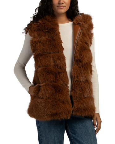 Paneled Faux Fur Hooded Vest | TJ Maxx