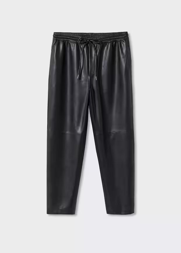 Leather-effect elastic waist trousers -  Women | Mango United Kingdom | MANGO (UK)