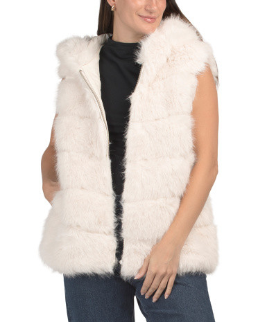 Paneled Faux Fur Hooded Vest | Marshalls