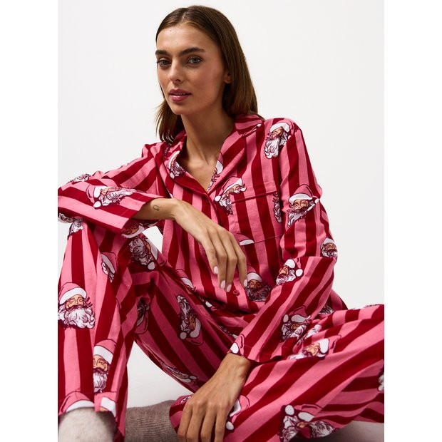 Matching Family Women's Christmas Pink Striped Santa Printed Pyjamas 16 | Tu Clothing