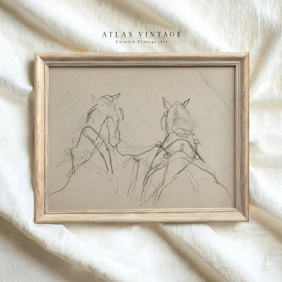 Vintage Modern Horse Sketch Art Print, Minimalist Neutral Drawing Printable Wall Art, Country Far... | Etsy (US)