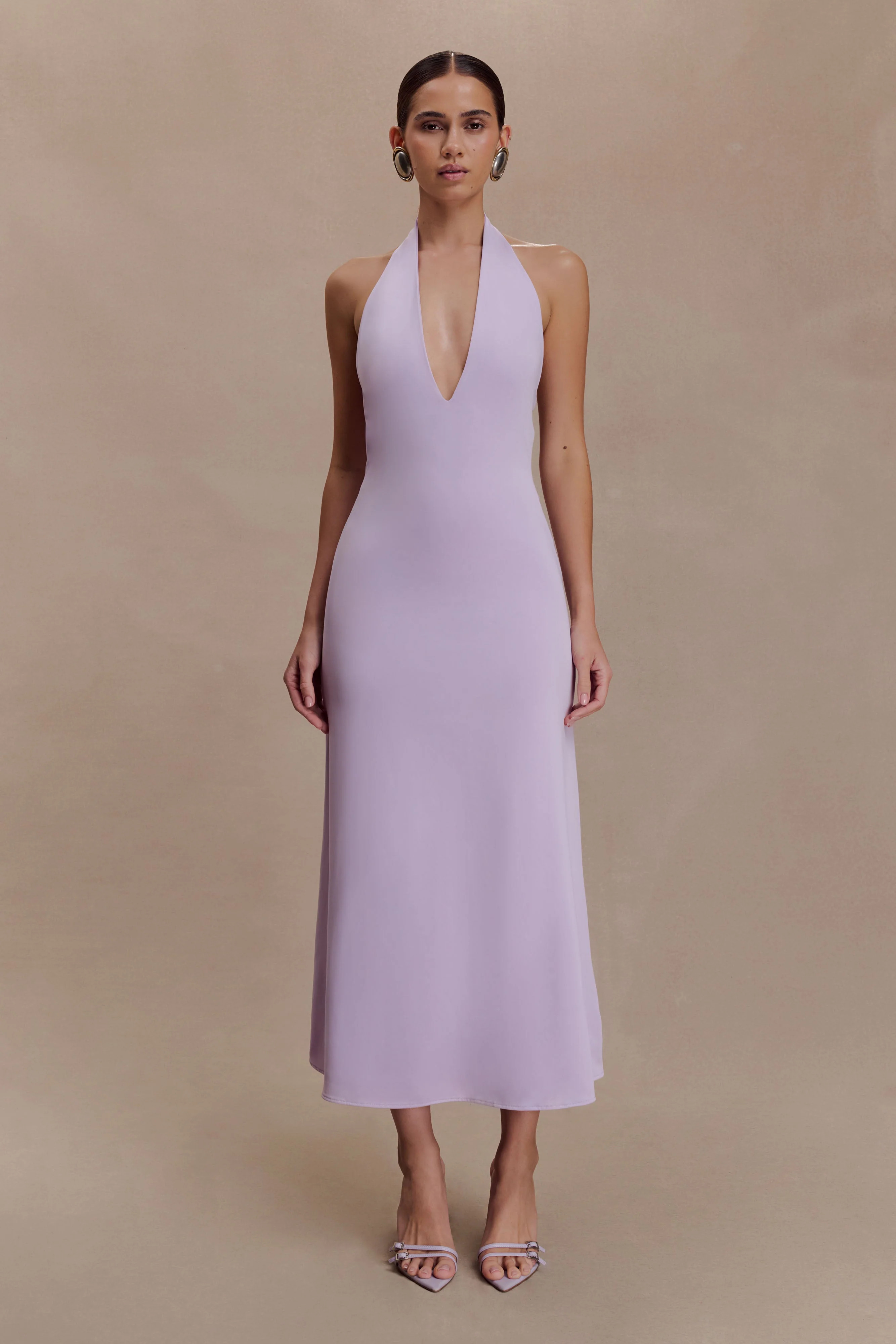 Slinky Halter Midi Dress - Lilac | MESHKI US