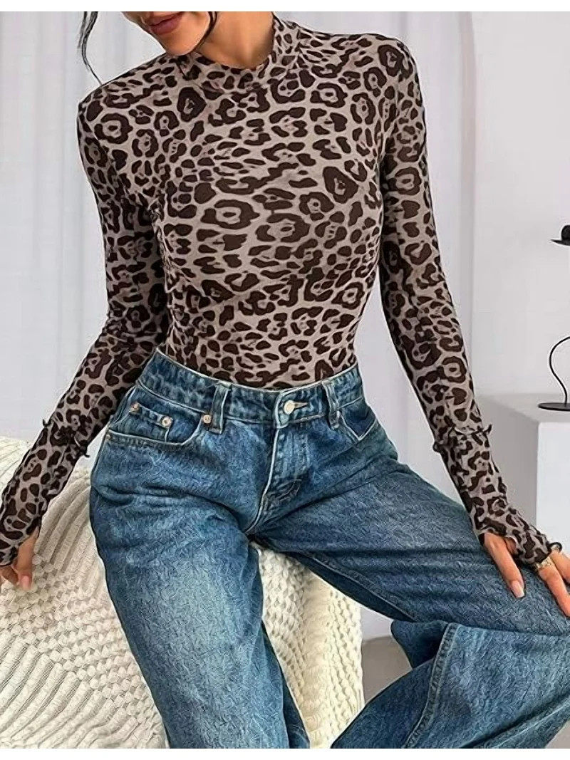 PRETTYGARDEN Womens Long Sleeve Going Out Tops Fall Mesh Floral Blouses Slim Fitted Shirts Date N... | Walmart (US)