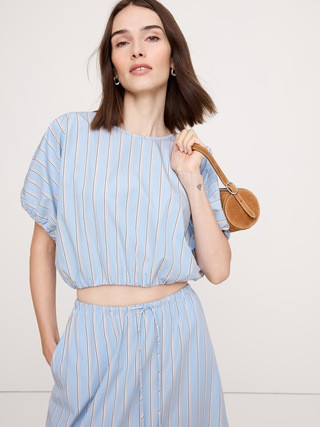 Cotton Poplin Bubble-Hem Cropped Top | Banana Republic (US)