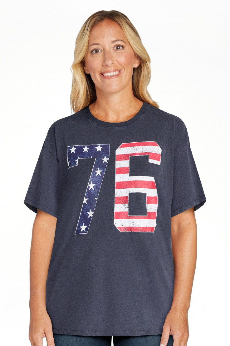 Americana 76 Women's Graphic Cotton Tee with Short Sleeves from Way to Celebrate, Sizes XXS-XXL | Walmart (US)