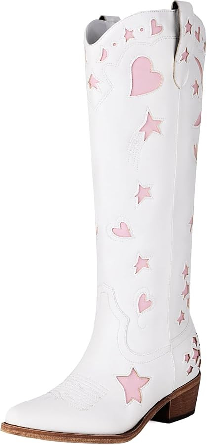 Women's Cowboy Boots with Knee High Triple Layer Fringe & Blue Gemstones | Western Fringe Cowgirl... | Amazon (US)