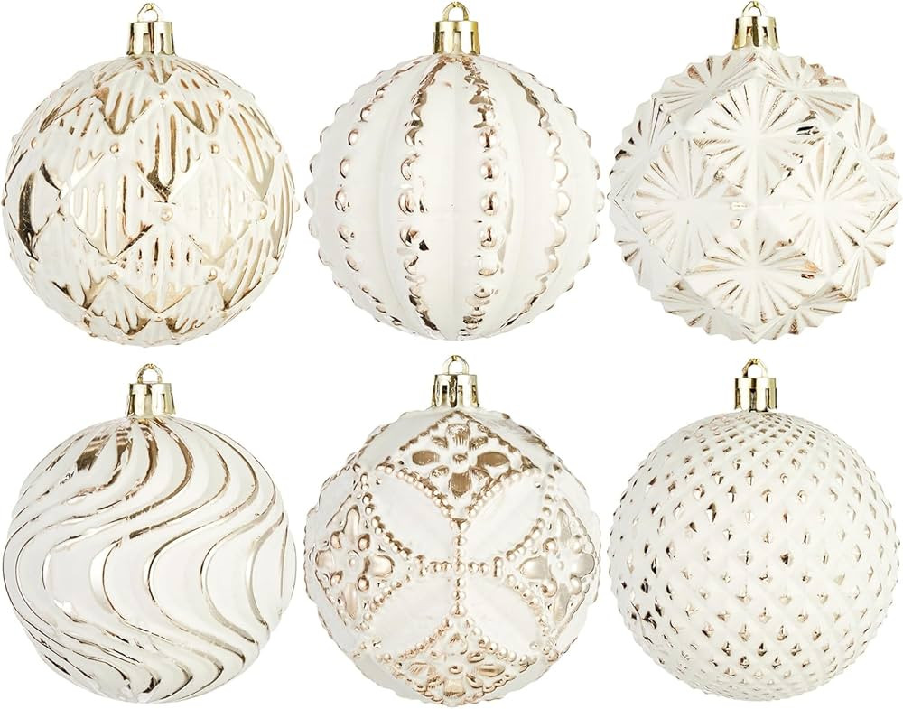Champagne Farmhouse Christmas Ball Ornaments，6 PCS Vintage Rustic Distressed Xmas Hanging Ornam... | Amazon (US)