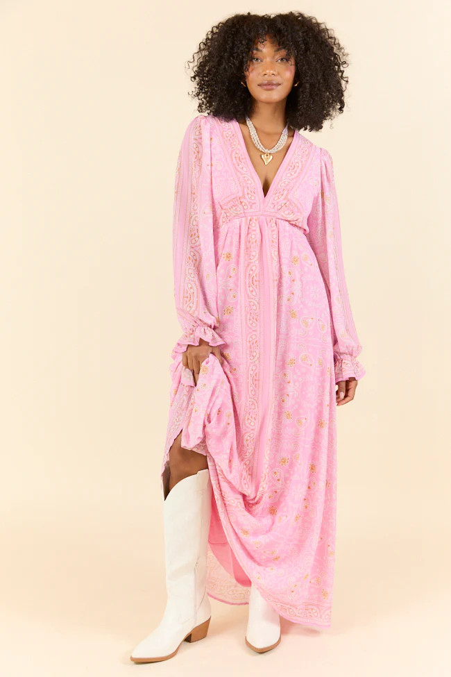 Rustic Rose Pink Bandana Print Maxi Dress FINAL SALE | Pink Lily