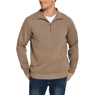 Pinspark Men's Quarter Zip Pullover Sweatshirts Mock Neck Casual Long Sleeve Fall Winter Warm Fleece Khaki L | Target