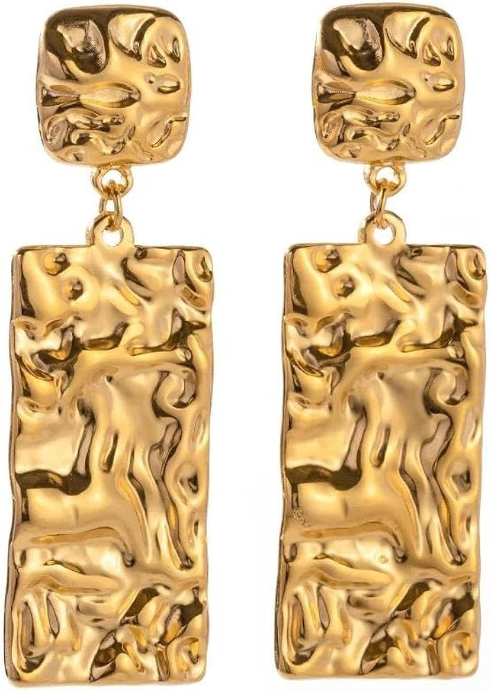 18K Gold Plated Stainless Steel Geometric Rectangular Pendant Drop Earrings Nickel Free Hypoallergenic Waterproof | Amazon (US)