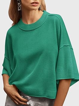 Saodimallsu Womens Short Sleeve Sweater Summer Oversized Cropped Sweaters Casual Crewneck Lightwe... | Amazon (US)