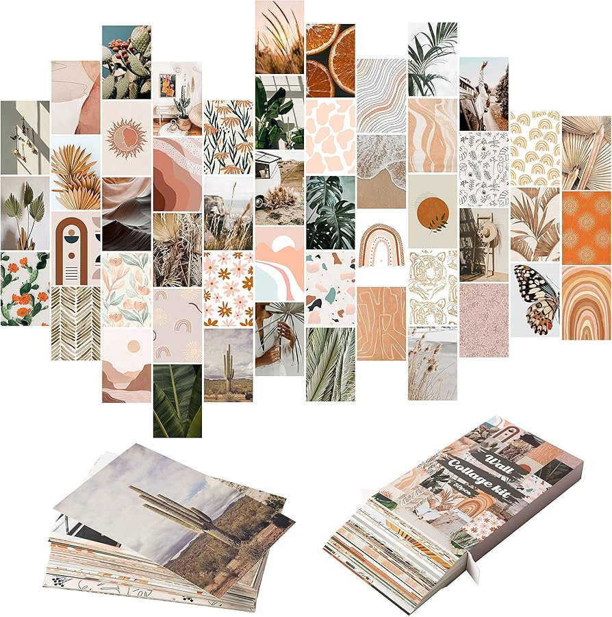 Yopyame 50PCS Boho Aesthetic Pictures Wall Collage Kit, Peach Teal Photo Collection Collage Dorm ... | Amazon (US)