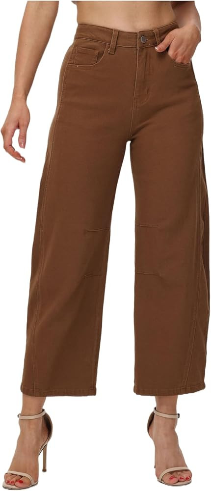Barrel Jeans for Women Trendy High Waisted Wide Leg Stretchy Denim Trouser Pants | Amazon (US)