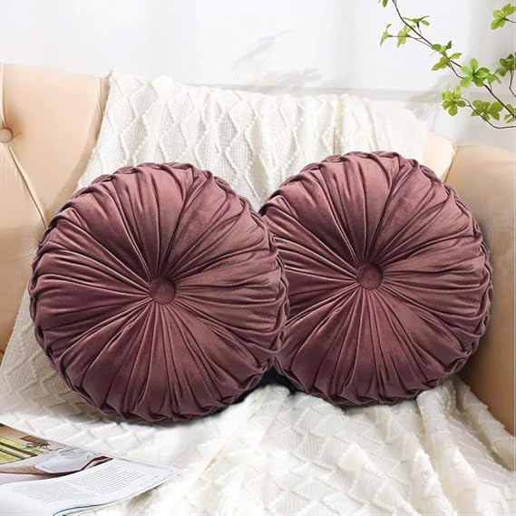 HIG Set of 2 Decorative Round Pleated Throw Pillows,Classy Accent Pumpkin Throw Pillows with Cent... | Amazon (US)