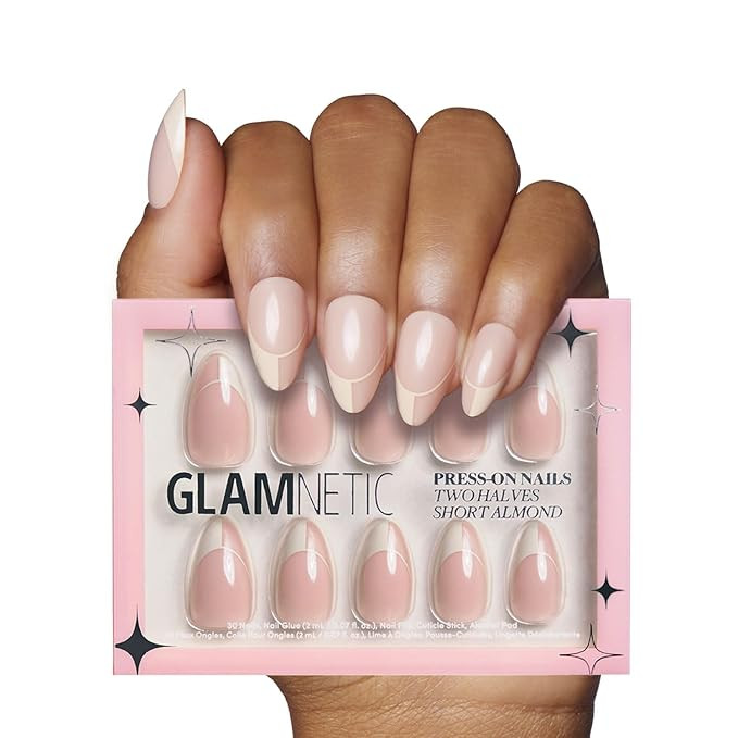 Glamnetic Press On Nails - Two Halves | Short Almond Trendy Nude French Tip Nails with a Glossy F... | Amazon (US)