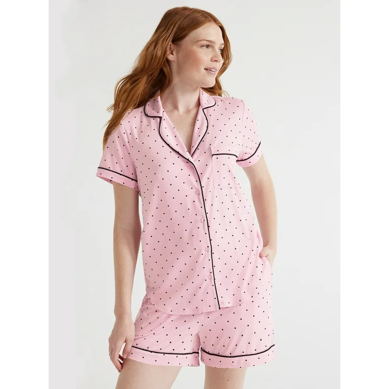 Joyspun Women’s Short Sleeve Notch Collar Top and Shorts Knit Pajama Set, 2-Piece, Sizes S to 3... | Walmart (US)
