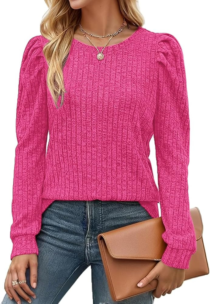 Zeagoo Women's Knit Pullover Sweater Soft Puff Long Sleeve Shirt Tops Lightweight Round Neck Blou... | Amazon (US)