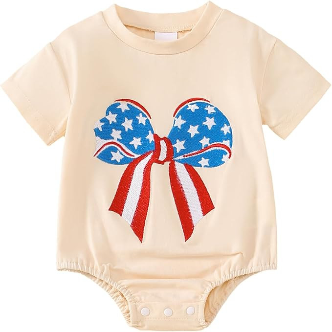 Baby Girl 4th of July Outfit Big Bow American Flag Romper First Independence Day Clothes 0-18M | Amazon (US)