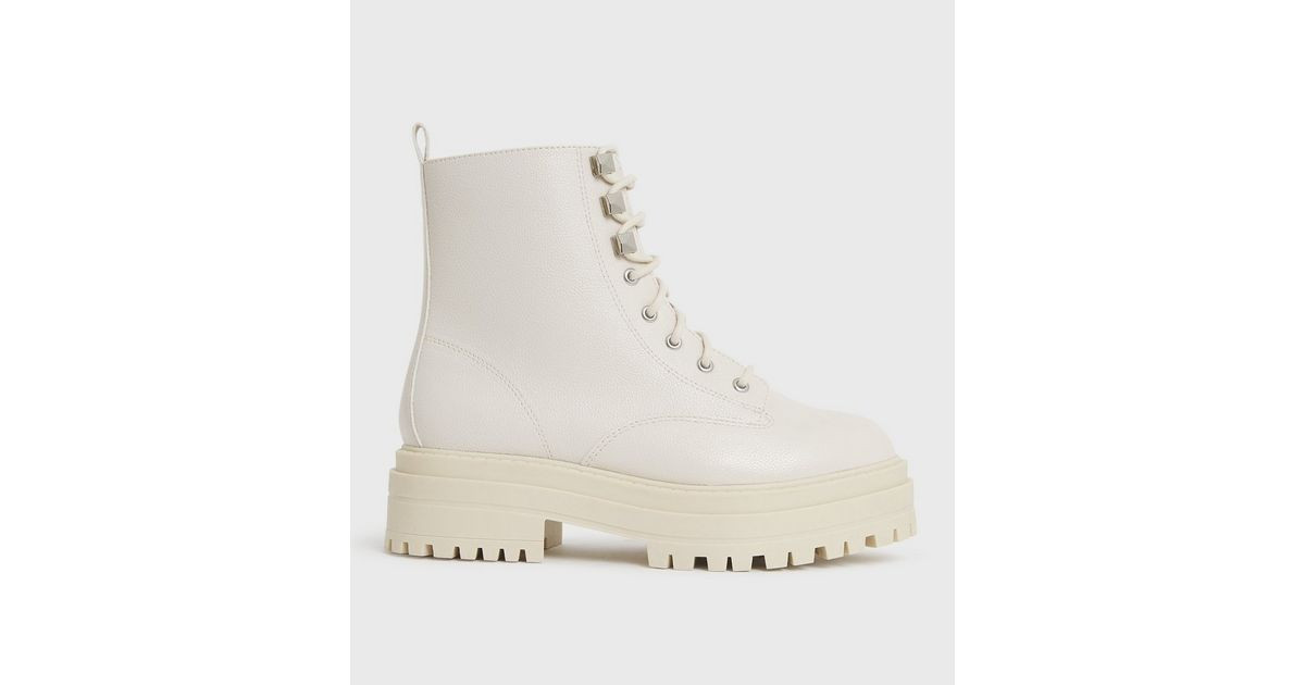 Wide Fit Off White Chunky Lace Up Boots
						
						Add to Saved Items
						Remove from Saved I... | New Look (UK)