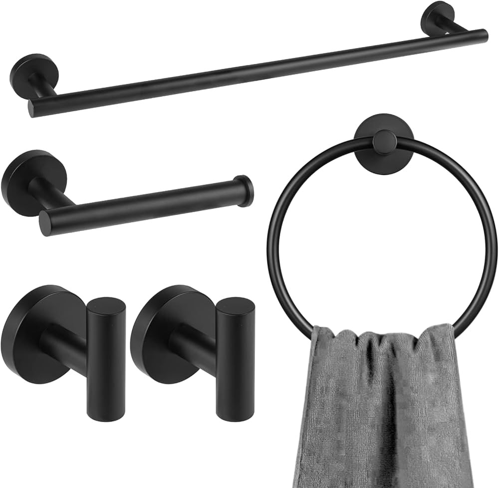5-Piece Bathroom Hardware Set Matte Black, Lava Odoro Towel Rack Set Stainless Steel Wall Mounted... | Amazon (US)