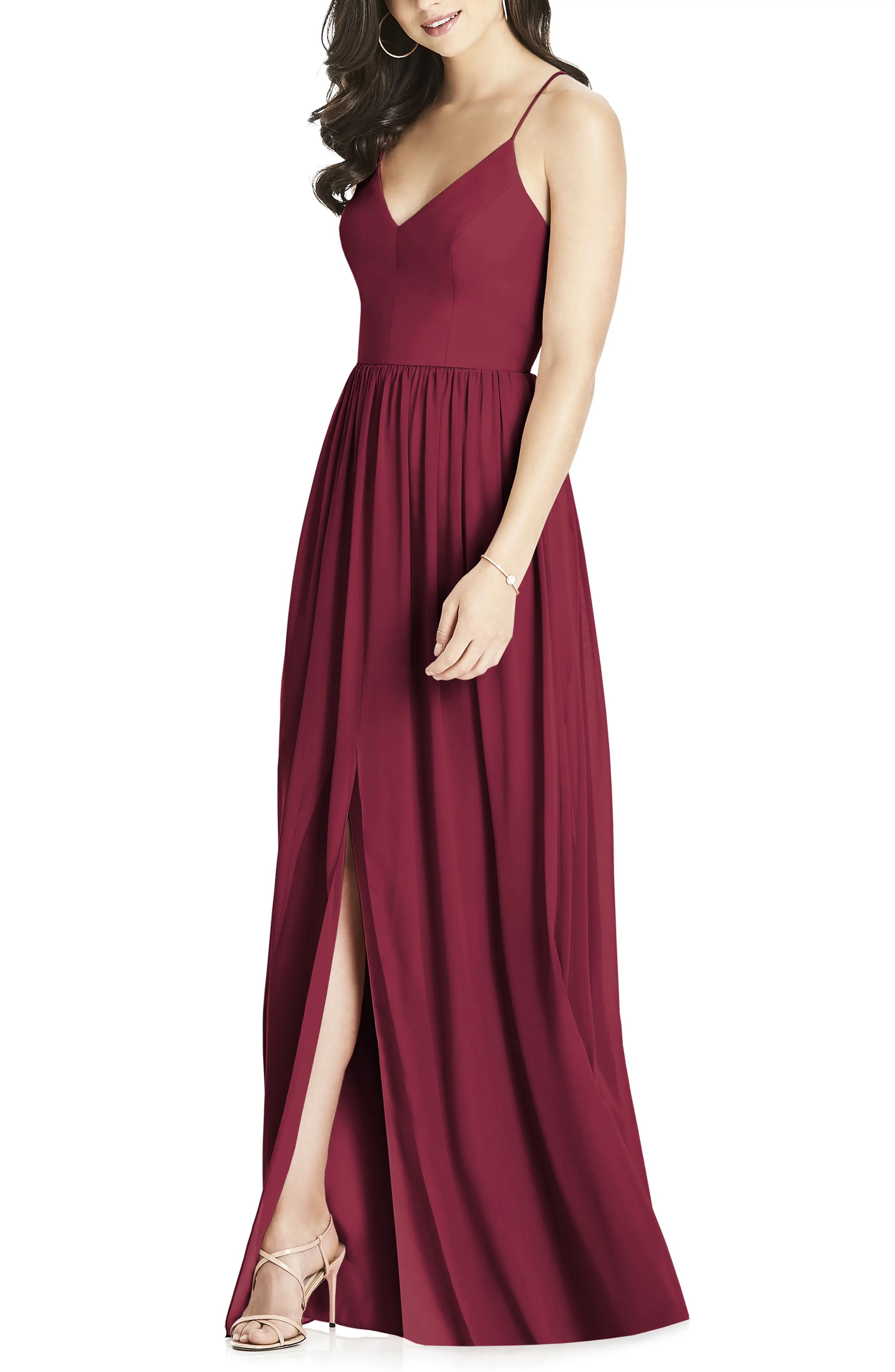 Women's Dessy Collection Spaghetti Strap Chiffon A-Line Gown, Size 2 - Red | Nordstrom