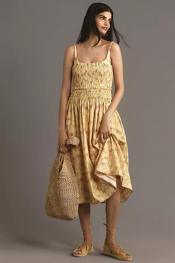 Sleeveless Smocked A-Line Midi Dress | Anthropologie (US)