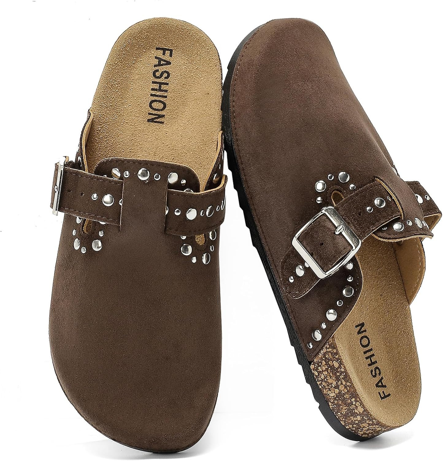 YorFotMae Suede Clogs Men Women, Cork Footbed Sandals with Buckle | Amazon (US)