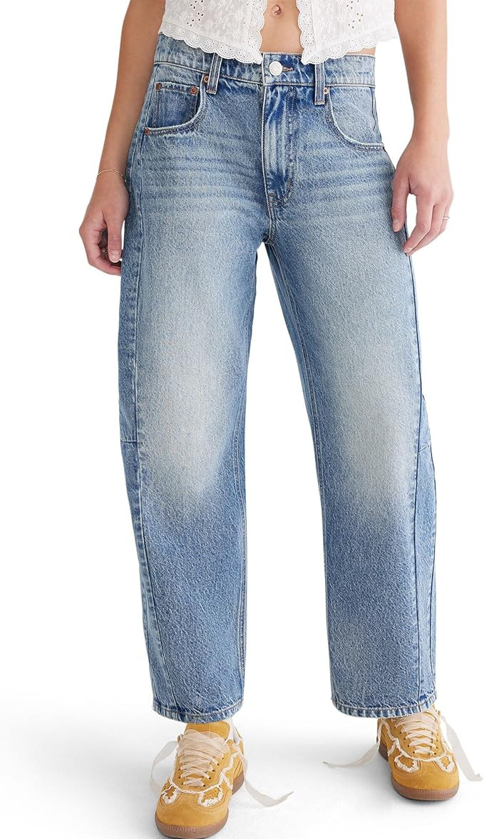 AEROPOSTALE Womens Mid-Rise Barrel Leg Jean | Amazon (US)