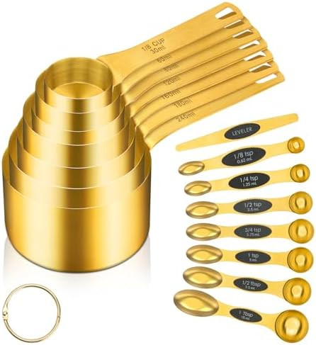 GuDoQi 15pcs Gold Magnetic Measuring Spoons and Cups Set, Stainless Steel 8 Dual Sided Magnetic M... | Amazon (US)