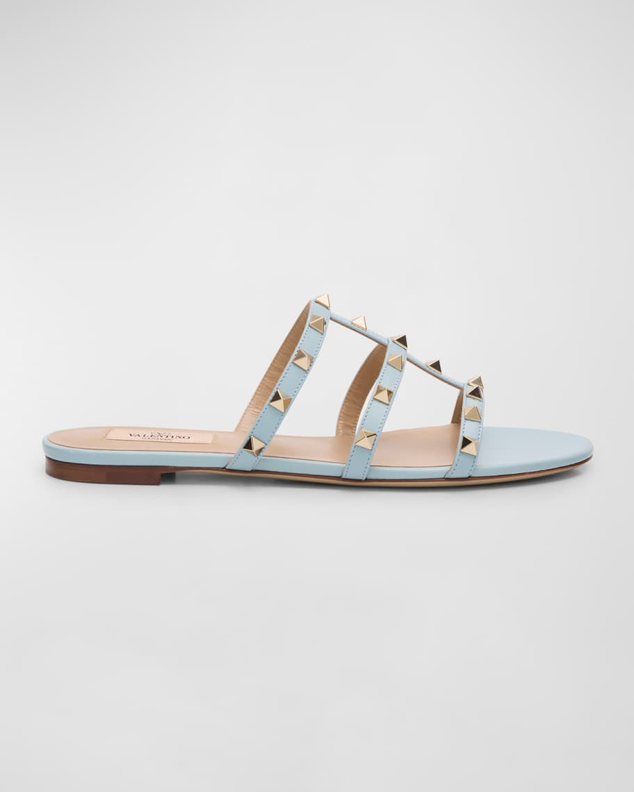 Valentino Garavani Rockstud Caged Flat Slide Sandals | Neiman Marcus