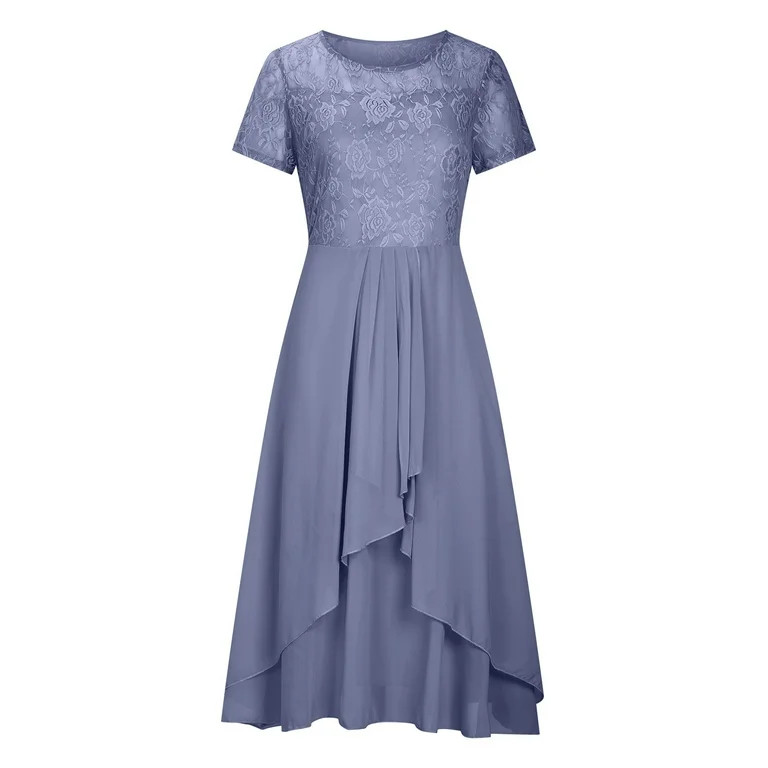 Bigersell Women's Dresses Summer Female Crew Neck Short Sleeve Midi Wedding Guest Dress Style D-1... | Walmart (US)