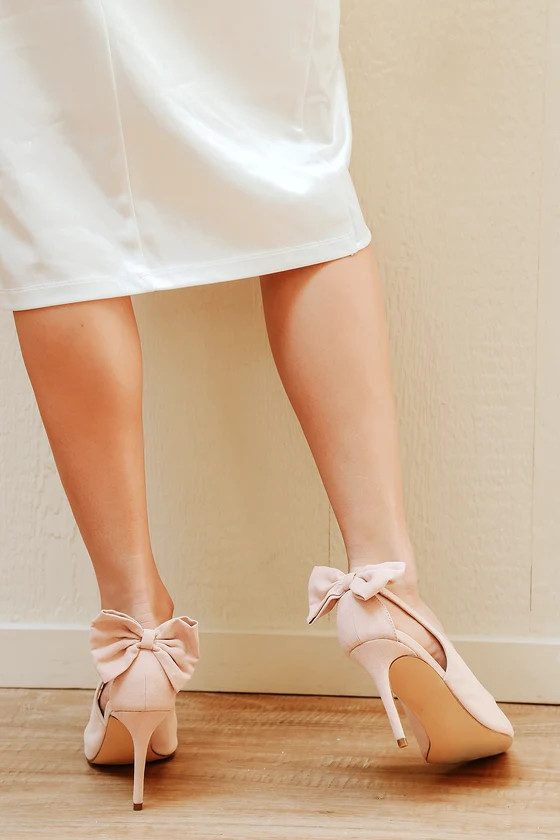 Sarika Blush Suede Pointed-Toe Slingback Bow Pumps | Lulus (US)