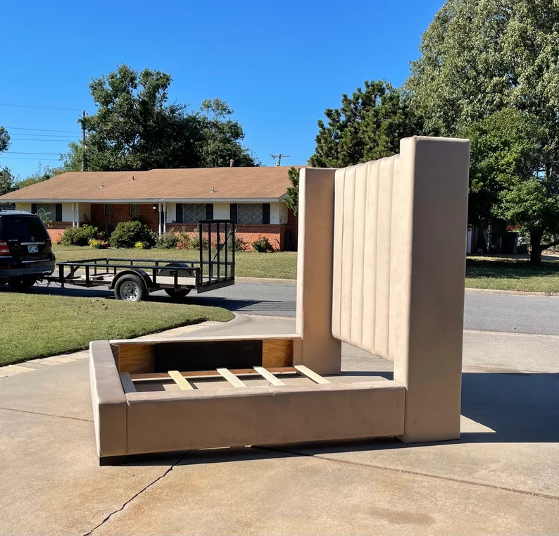 Modern Tall Headboard Platform Bed Frame California King Queen - Etsy | Etsy (US)