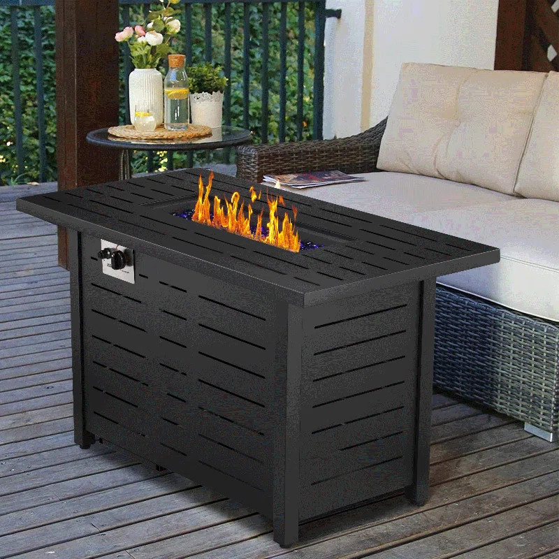 25" H x 43" W Iron Propane Outdoor Fire Pit Table with Cover | Wayfair North America