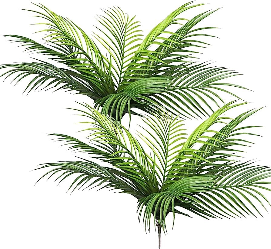 HHZQYYDS 2 Pcs Artificial Palm Leaves Fake Palm Tropical Jungle Plants Faux Palm Leaf Jungle Trop... | Amazon (US)