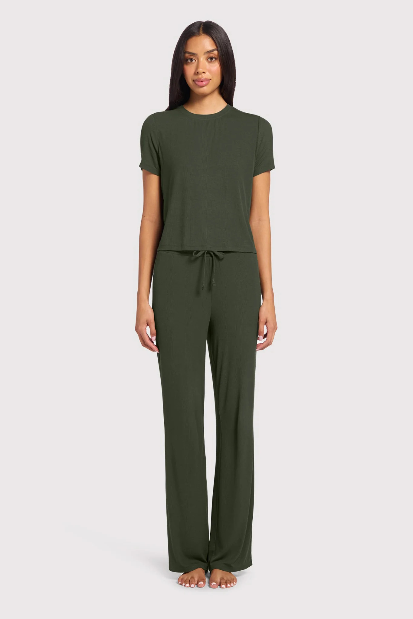 Ribbed Pajama Set | Darkest Olive | Nuuds US