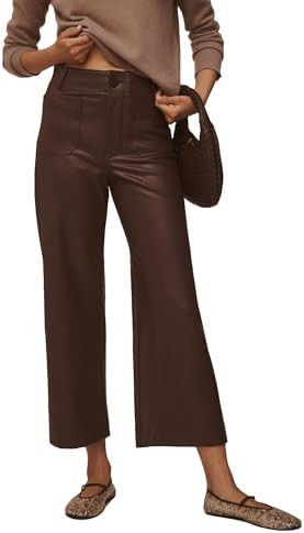 Women's Faux Leather Pants High Waisted Wide Straight Leg Pants PU Trousers with Pockets | Amazon (US)