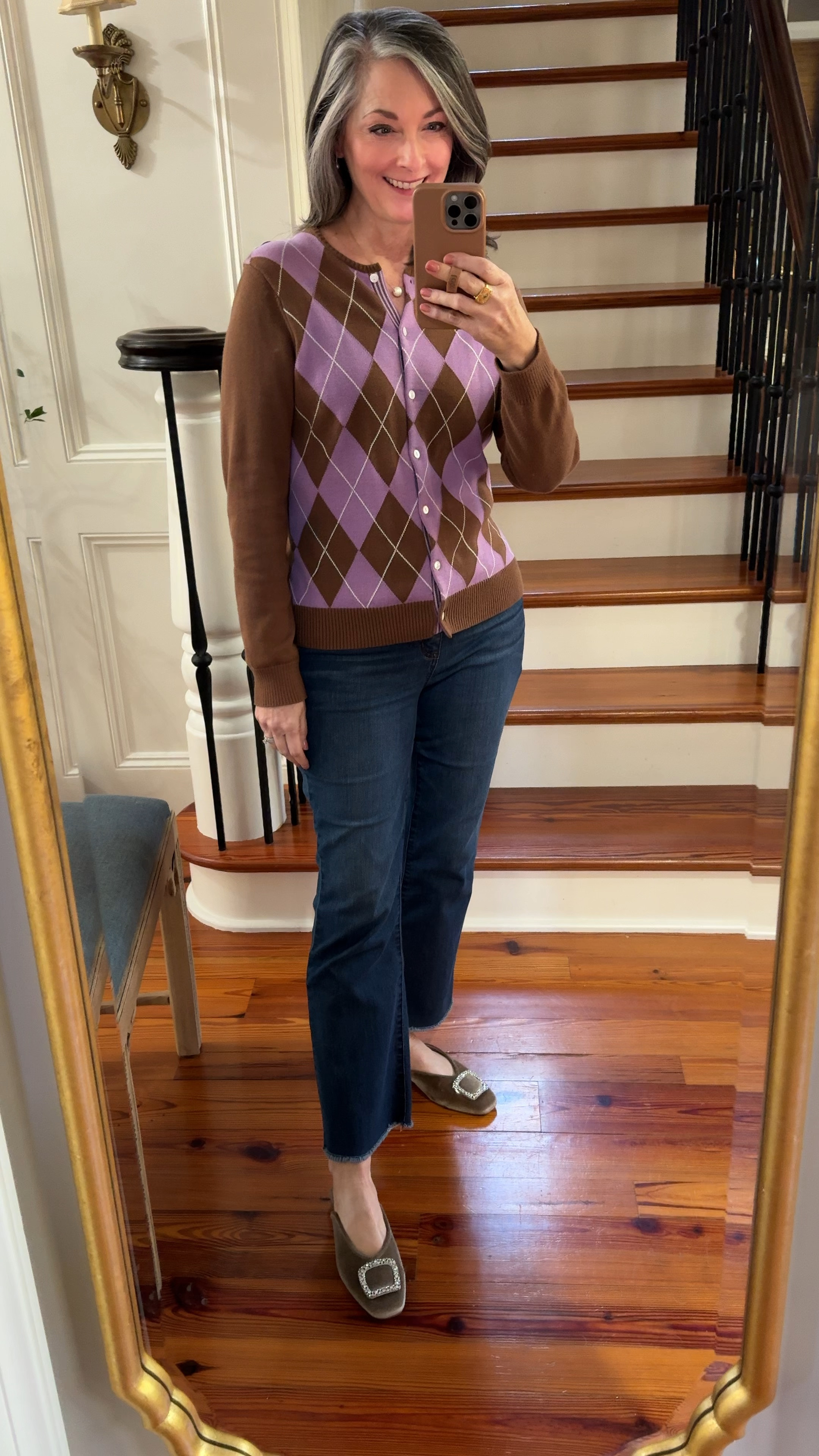 Classic Lands End argyle cardigan sweater is timeless paired with modern kick flair jeans and jeweled velvet mules. 

#belk #velvetmules #argylesweater #cardigan #pearls #denim #landsend


#LTKSeasonal #LTKover40 #LTKstyletip