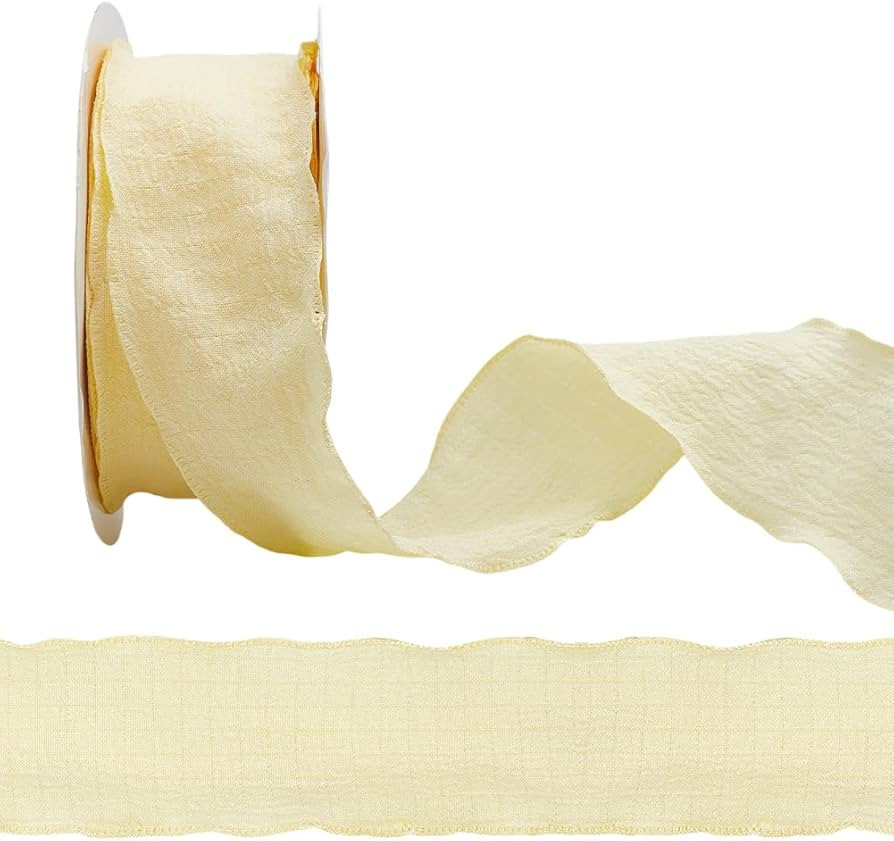 10 Yards 1.5 Inch Yellow Ruffle Fabric Trim Double Ruffled Edge Ribbon Chiffon Polyester Silk Gro... | Amazon (US)
