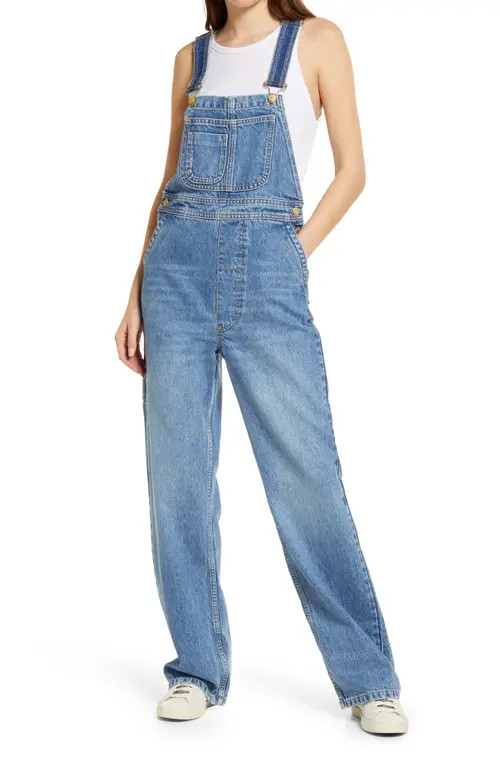 TRIARCHY Josephine Recycled Cotton Blend Denim Overalls in Indigo at Nordstrom, Size Small | Nordstrom