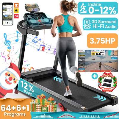 3.75HP Treadmill 300lb Capacity, Incline Folding Treadmill, 64+7 Smart Program, 7.5MPH, APP Control,Treadmill for Home Jogging Walking w/ HiFi Speaker | Target