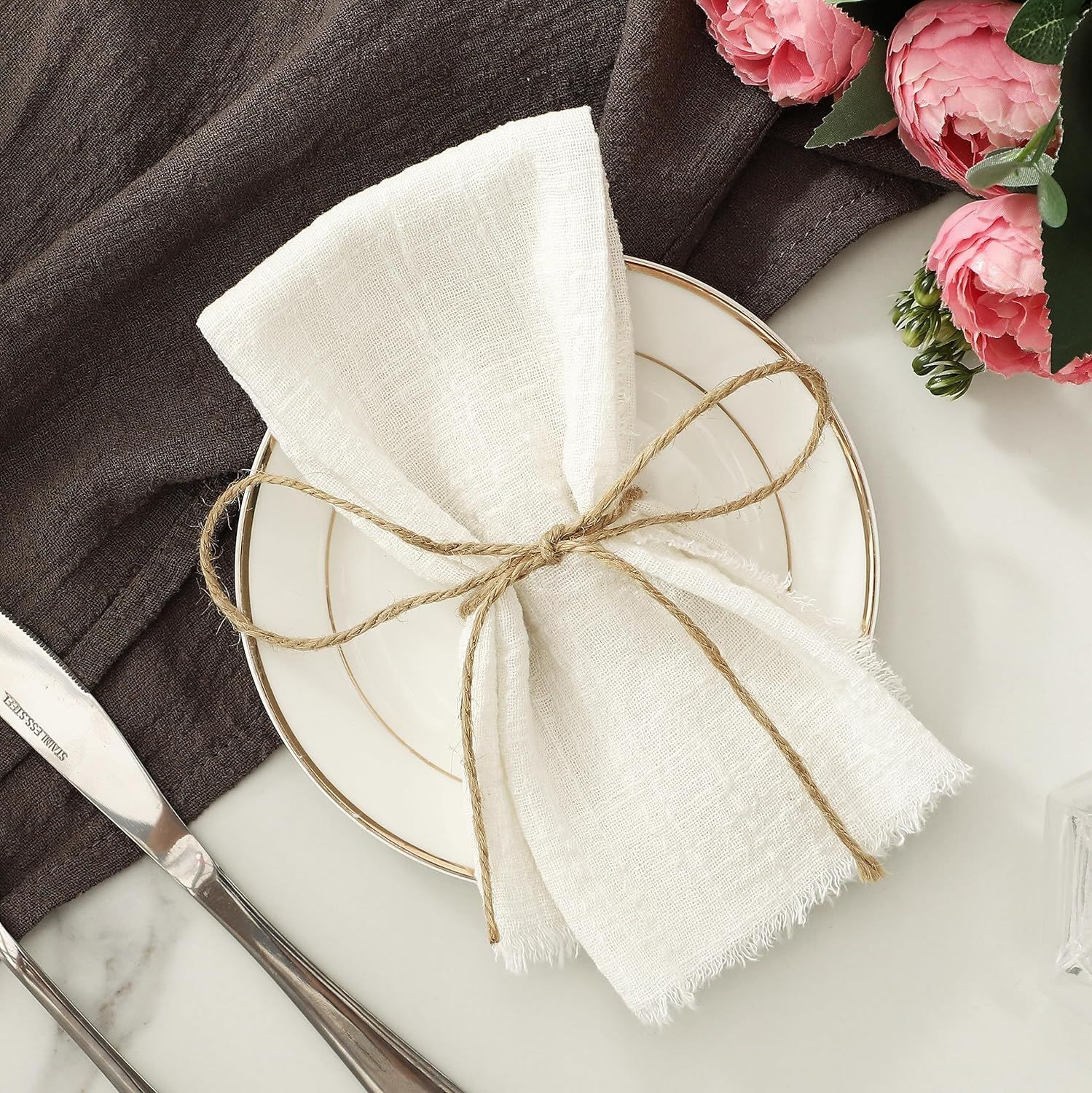 Linen Napkins Set of 12, Versatile 17x17 Inches Handmade Cotton Cloth Napkins, Dinner Table Cloth... | Amazon (US)